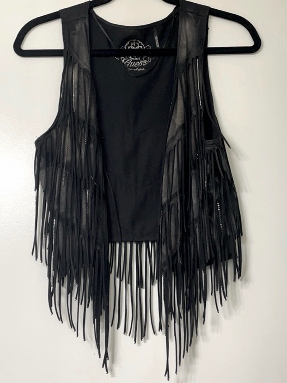 Guess Black Fringe Vest